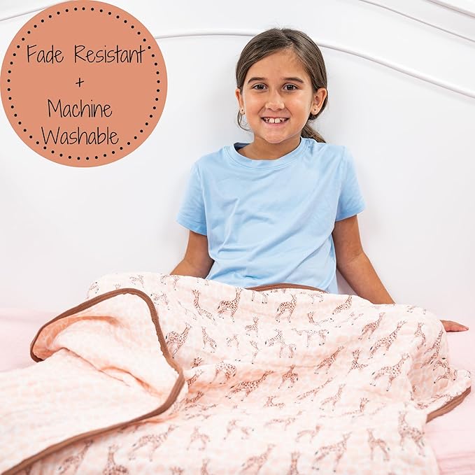 LollyBanks Muslin Baby Blanket 100% Organic Cotton, Muslin Quilt Lightweight, 6 Layers Soft Blanket Neutral, 47"x 47" Toddler Blankets for Girls and Boys, Nursery Receiving Blankets (Giraffe Print)
