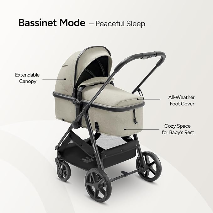 Mompush Wiz 2 in 1 Baby Stroller with Bassinet Mode, Convertible Infant Stroller for Newborn and Toddler with Reversible Seat and Large UPF 50+ Canopy