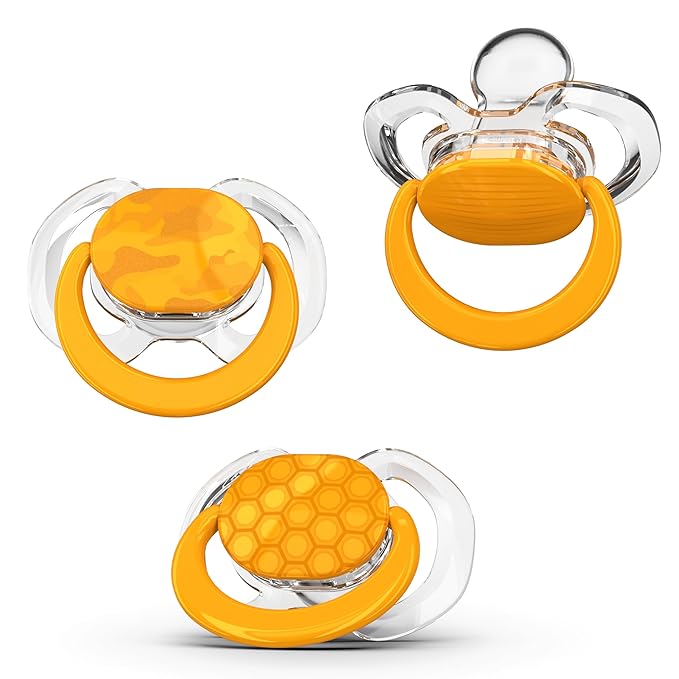 Smilo Baby Pacifier with Orthodontic Design for Healthy Dental Development - Stage 3 for Babies 9+ Months - Pack of 3X 100% Silicone Pacifiers BPA Free - Orange