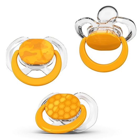 Smilo Baby Pacifier with Orthodontic Design for Healthy Dental Development - Stage 3 for Babies 9+ Months - Pack of 3X 100% Silicone Pacifiers BPA Free - Orange