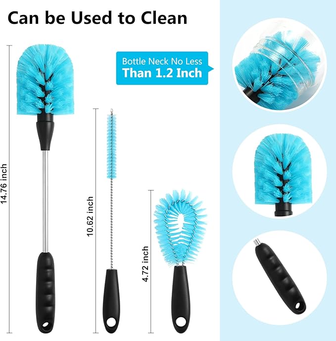 Water Bottle Cleaning Kit Compatible with Owala Bottle Brush and Straw Cleaner 3 Set Extra Long Handle Reusable