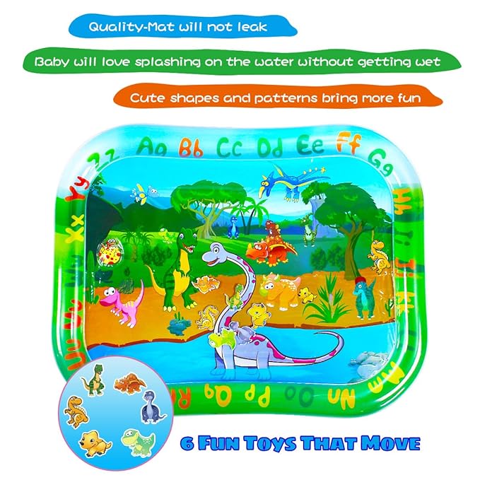 ZHUYNXIR Extra Big Dinosaur Baby Water mat, Tummy Baby Toys, Inflatable Play Mat Water Cushion Baby Toys, Fun Early Development Activity Play Center for Newborn (Green 39.5x31.5 in)