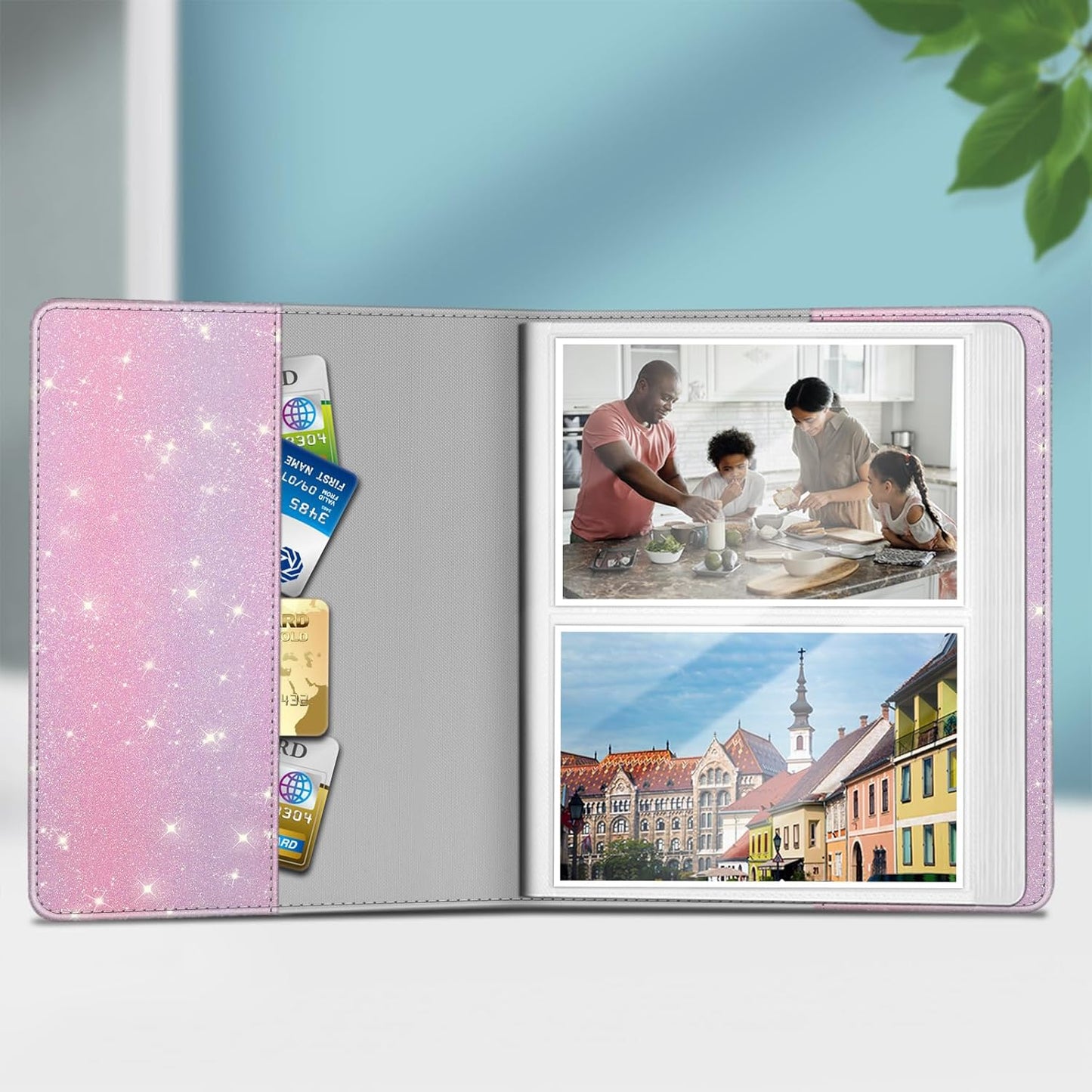 Fintie Photo Album for 4x6 Photos - 112 Pockets Vegan Leather Cover Memory Albums Book for Birthday Family Anniversary Vacation Pictures, Glittering Purple/Pink