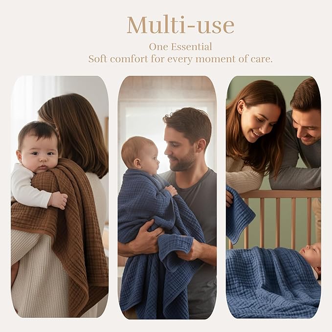 Premium 5-Piece Muslin Baby Towel Set: 43x43 Inches of Gentle Softness & Versatility, Ideal for Baby Girls & Boys' Delicate Skin – A Cozy Coffee & Soothing Blue Choice
