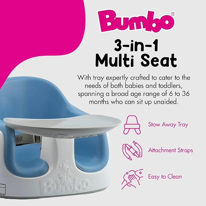 Bumbo 2 Pack 3-in-1 Multi-Seat for 6 to 36 Months, Travel Baby Feeding and Play Floor Seat, All-in-One Portable Booster with Tray & Toddler High Chair, Powder Blue