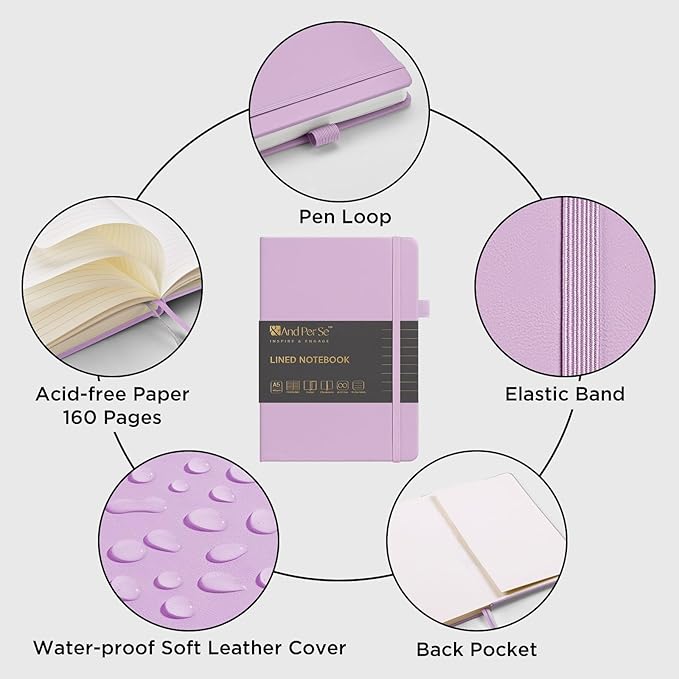 &And Per Se Lined Journal Notebook, 160 Pages, A5 5.7 x 8 inches College Ruled Thick Paper Notebook Journals for Writing, Hardcover Notebooks for Women Men Office School (1 Pack, Lavender)