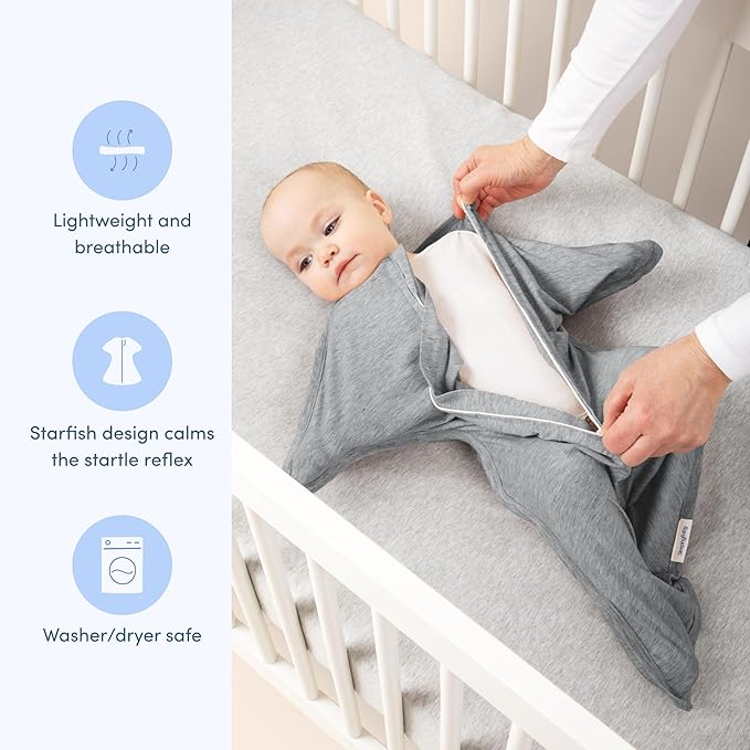 SleepingBaby Zipadee-Zip Transition Swaddle - Cozy Baby Swaddling Blanket with Zipper Convenience - Roomy Wearable Blanket for Easy Diaper Changes - 12-24 Month - Hall of Fame Grey Heather