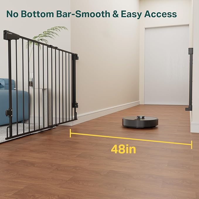 Cumbor Expandable 31.6-48" Baby Gate for Stairs, Wall-Mounted, 2-in-1 No Bottom Bar Dog Gate Indoor, Pet Gate for Doorways with Large Walk Thru Door, Child-Proof Safety Gate for Kids (Black)