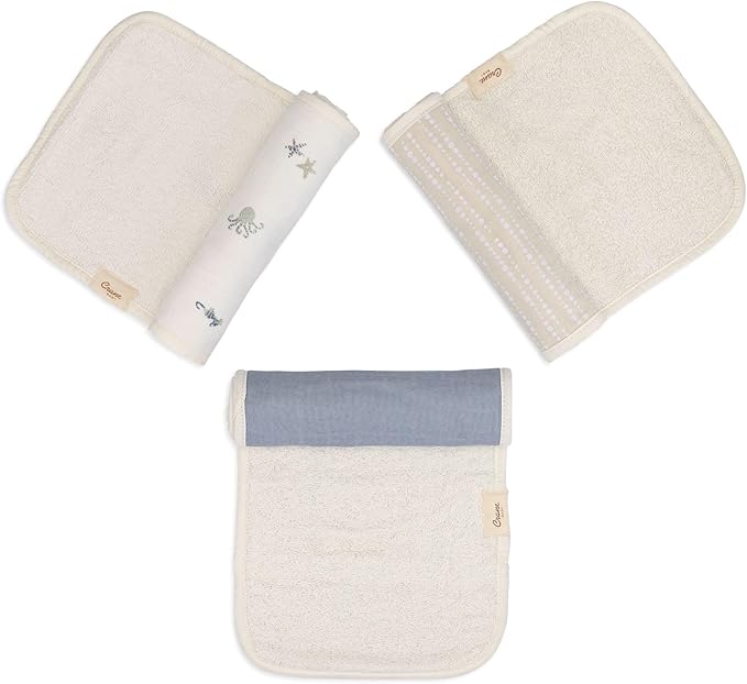 Crane Baby Muslin Baby Burp Cloths, Lightweight Absorbent Burp Cloth, Sea Life Jellyfish, Set of 3, 7” x 20”, Newborn Baby Essentials, Burp Cloths Baby Boy, Burp Cloths Baby Girl, Newborn Essentials