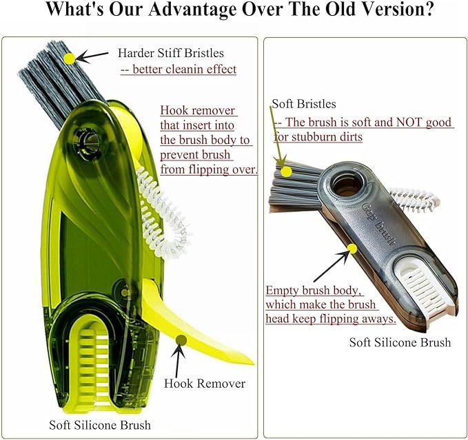 4 in 1 Cup Lid Cleaning Brush Set Multifunctional Bottle Brush Cleaner Tiny Bottle Cup Lid Brush Straw Cleaner Tools Mini Silicone Bottle Cup-Holder Cleaner with Hook Remover Blue & Grey