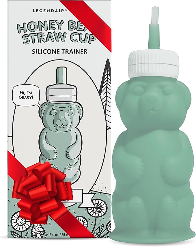 Legendairy Milk Honey Bear Straw Cup Silicone for Babies (Green), 8 oz. Dishwasher Safe, Food Grade Silicone, Honeybear Sippy Cup for Ages 4+ Months