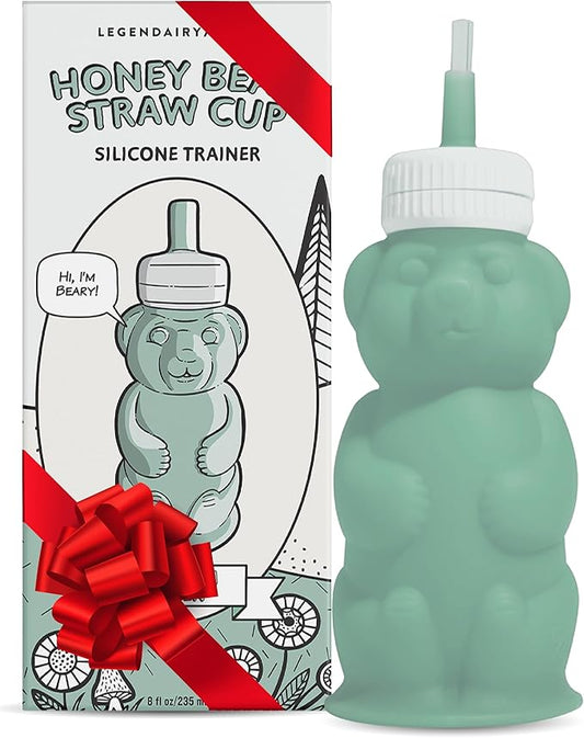 Legendairy Milk Honey Bear Straw Cup Silicone for Babies (Green), 8 oz. Dishwasher Safe, Food Grade Silicone, Honeybear Sippy Cup for Ages 4+ Months