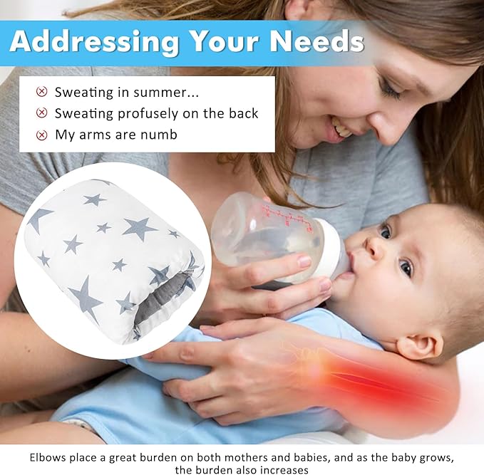 Nursing Arm Pillows for Breastfeeding,Baby Feeding Arm Pillow Portable and Washable for Travel, Soft Cotton Ergonomic Bottle Nursing Essentials（White Star）