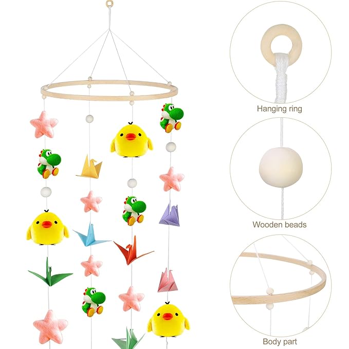 Baby Mobile DIY Kit - Nursery Wooden Frame Mobile Crib Bed Bell Ceiling Wind Chime Hanging DIY Frame Ornaments Handmade Kit Round Wind Bell for Infant Toys