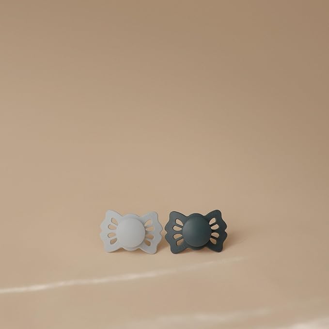 FRIGG Lucky Symmetrical SilkySoft Silicone Baby Pacifier | Made in Denmark | BPA-Free (Slate/Powder Blue, 0-6 Months)