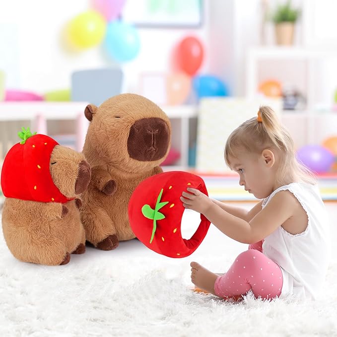 Achwishap Capybara Plush,Cute Plushies Capybara Stuffed Animal,Capybara Plush Toys,Kawaii Plush Stuffed Toy with Strawberry Hat Plushie Gift for Kids Adults Birthday(Capybara with Strawberry Hat,12”)