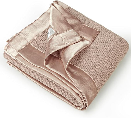 lulumoon Swaddle Baby Blanket: Waffle Blanket with Satin Trim - Breathable Toddler Blankets Perfect for Nursing Cover and Playtime - Cotton Crib Quilt for Daytime Naps 40"x36"(Dusty Rose)