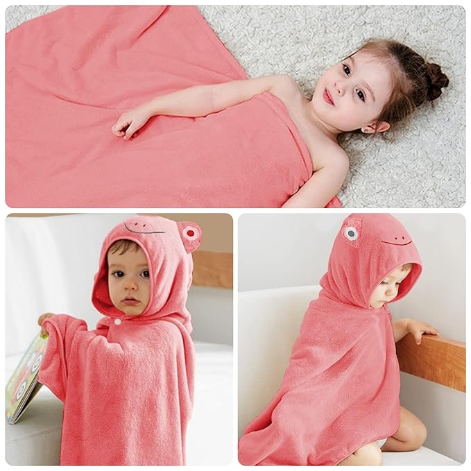 ROMASA Baby Bath Towel Ultra Soft Hooded Towel Highly Absorbent Bathrobe Blanket Toddlers Shower Gifts for Boys Girls-27.5" x 55" (Pink-flog)