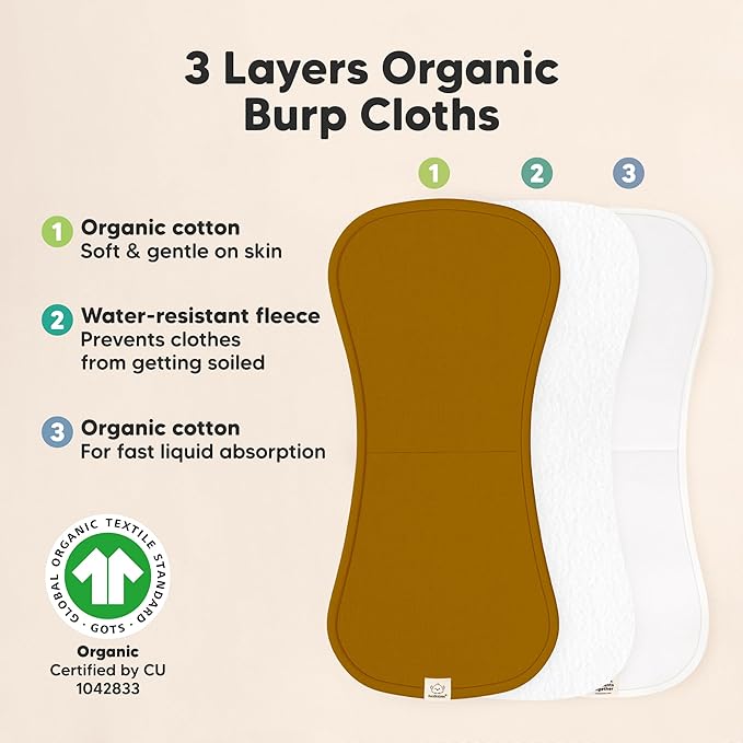 Organic Burp Cloths Baby Boy & Girl - 5-Pack Super Absorbent Cotton Burping Cloths for Babies, Soft & Plush Newborn Spit Up Rags, Infant Towels for Milk Spit Up, Unisex, Large 21" x 10" (Eclipse)