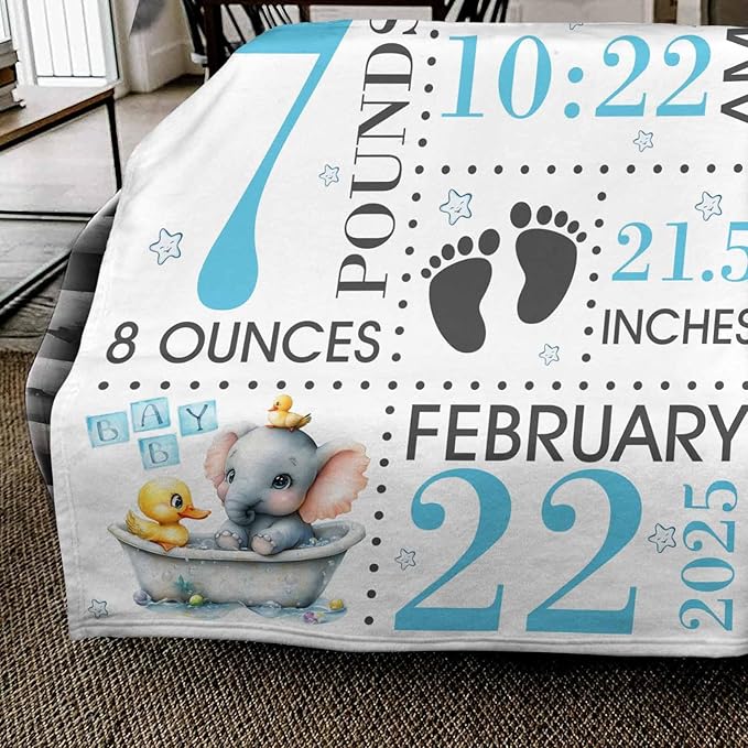 Personalized Baby Blankets for Boy with Birth Information for Boys and Girls Cute Custom Baby Newborn Blanket for Boy Girl on Baby Shower Birth Memory