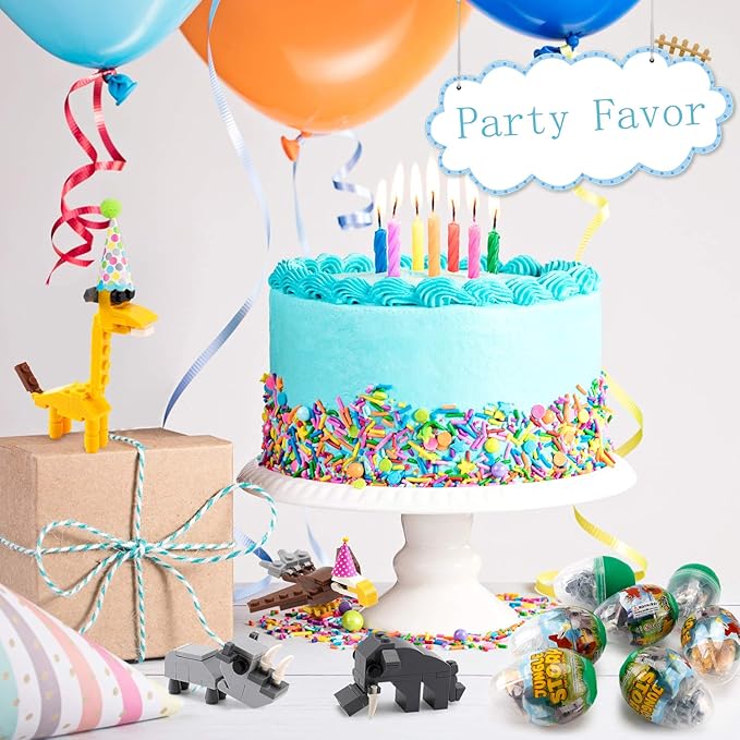 Wild Safari Toys - 12 Surprise Animal Eggs Standard Size Building Blocks STEM Toys - Educational Kids 3D Puzzle Party Favors