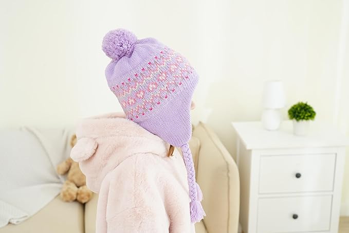 Moon Kitty Girls Knit Hats Winter Fleece Lining Skiing Winter Caps with Warm Ear Flap