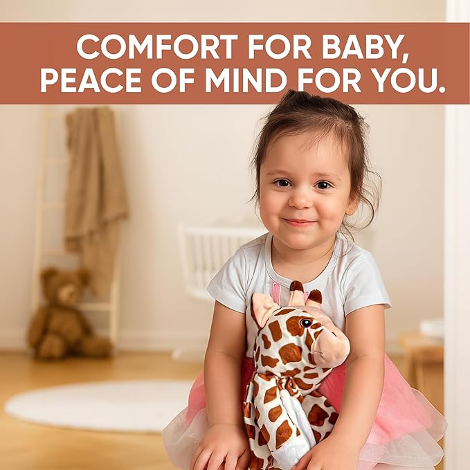 Baby Sleep Soother Brown Giraffe Plush with Heartbeat & Lullaby Sounds, 4-in-1 Sound Machine, Security Blanket & Pacifier Holder, Baby Registry Essential & Christmas Gift for Newborns & Infants