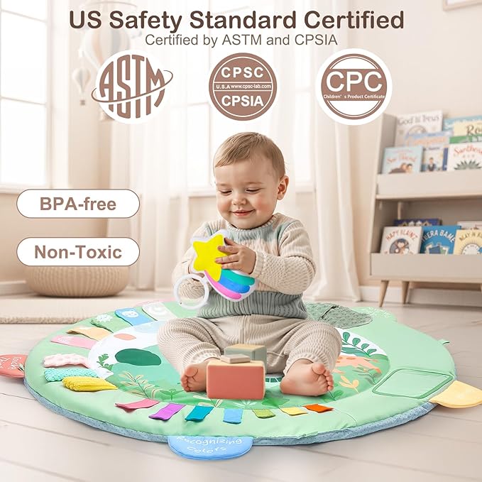 Baby Play Gym Mat Tummy Time Mat, Washable Baby Activity Play Mat for Sensory, Visual, Hearing, Touch Development, Baby Toys Shower Gift for Newborn