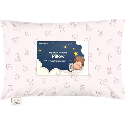 Toddler Pillow with Pillowcase - 13x18 My Little Dreamy Kids Travel Bed Pillows for Sleeping, Organic Cotton Small Pillowcase, Soft & Breathable, Machine Washable, Toddlers 2-5 (ABC Land Rose)