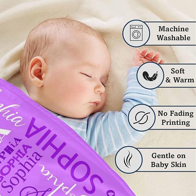 Artsadd Custom Name Blanket - Personalized Purple Pink Fleece Blanket for Kids & Adults, Custom Gift for Daughter, Son, Girl's Birthday, Christmas