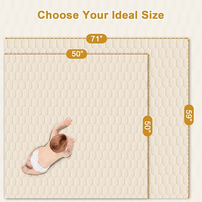 Premium Foam Baby Play Mat 71" x 59" with Removable Cover, Extra Thick Padding Playpen Mat, Non-Slip Floor Mat, Stylish & Easy to Clean for Crawling Baby, Infants & Toddlers, Beige