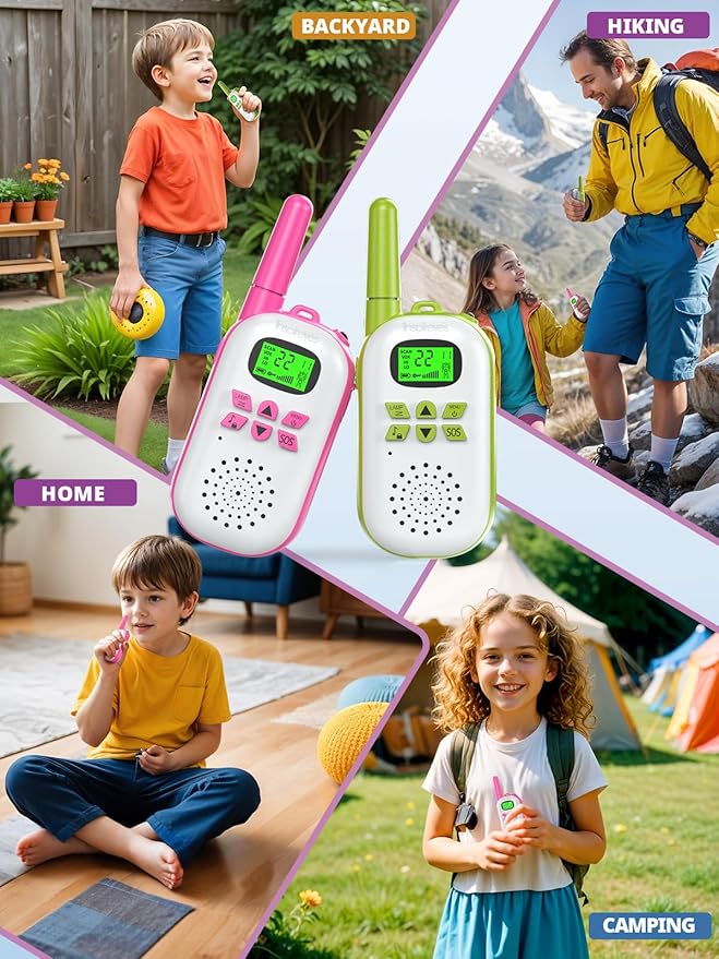 Walkie Talkies for Kids Rechargeable,Toys for Boys and Girls Ages 3-12, 2 Pack Long Range 2-Way Radios, Birthday Gifts,Christmas Stockings, Outdoor Play, Family Games, Hiking Camping Gear
