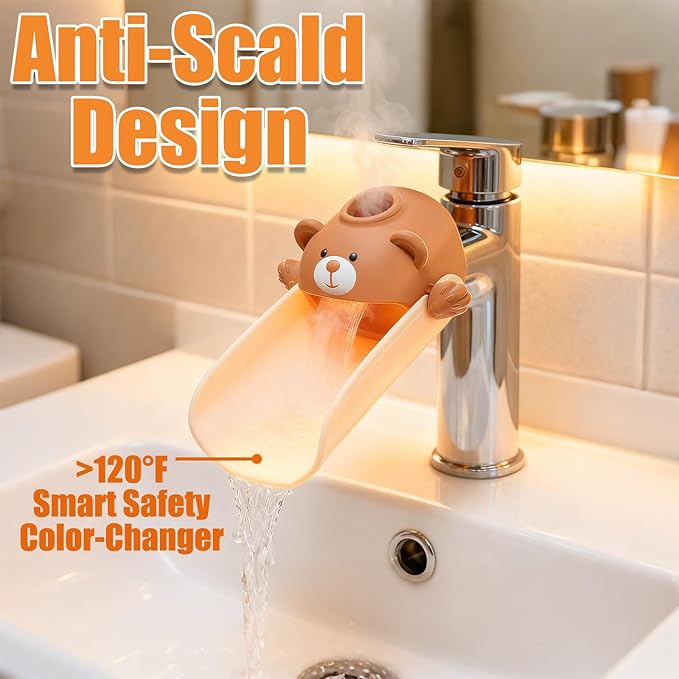 Skyroku Faucet Extender for Toddlers, Sink Extenders with Temperature Sensitive for Kids Hand Washing Sink Faucet Extension,Suitable for Bathroom Sink, Kitchen,Bathtub (Brown)