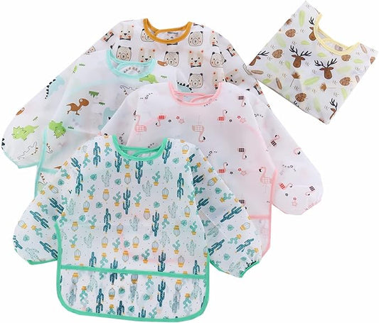 5 Pcs Long Sleeved Baby Toddler Bibs Waterproof Sleeved Bib 3-24 Months