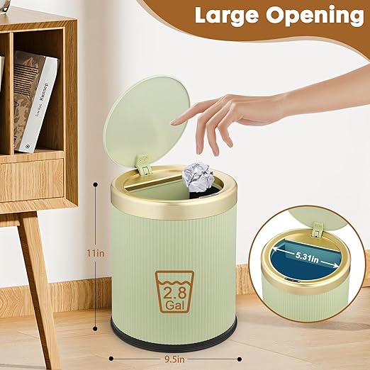 Smart Touchless Bathroom Trash Can, 2.8 Gallon Automatic Motion Sensor Rubbish Can with Lid Electric Small Garbage Bin for Kitchen, Office, Toilet, Bedroom -Green