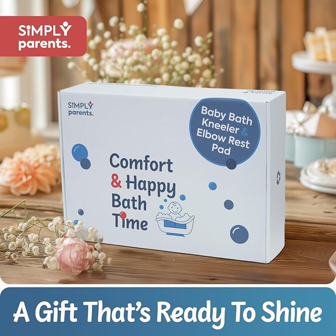 Simply Parents Comfortable Baby Bath Kneeler and Elbow Rest Pad Set - Quick-Dry Non-Slip Bath Kneeling Pad for Bathing Baby, Baby Bath Time Essentials for Newborn, Baby Bath Accessories for Tub, Blue