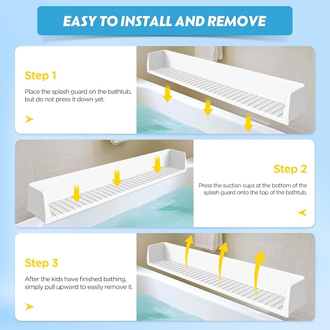 Bathtub Splash Guard for Tub Kids - Silicone Bathtub Water Guard with 11 Suction Cups, Play Shelf for Bathing, Toy Tray Caddy Holder for Tub Prevents Water Spills in Bathroom, Fun Bath Time Storage