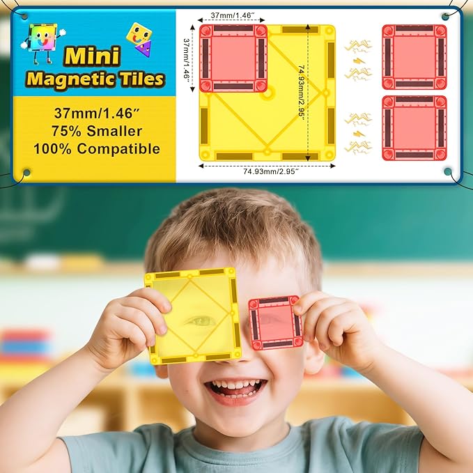 Coodoo Magnetic Tiles for Kids Ages 4-8 Toddler Toys Magnetic Blocks Building Toy STEM Outdoor Kids Toys Gift for Boys & Girls 3+ Year Old, Pocket-Sized Mini Tiles for Classroom Must Haves
