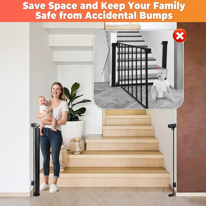 Retractable Baby Gates for Stairs, 55" Wide Retractable Dog Gate Pet Gate, 34" Extra Tall Child Safety Gate Toddler Mesh Gate with Support Rods for Doorways, Hallways, Deck, Porch, Indoor, Outdoor