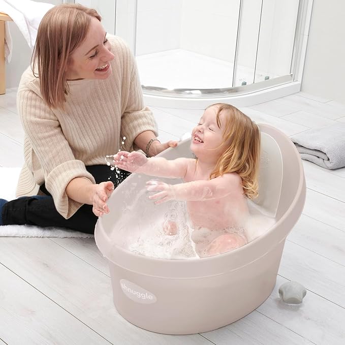 Toddler Bath Tub | Larger Bath for Bigger Kids at Bathtime | Includes Warm and Soft Foam backrest | Grippy Anti-Slip Surface | Includes Easy Drain Bath Plug | Taupe Beige + Rinse Jug