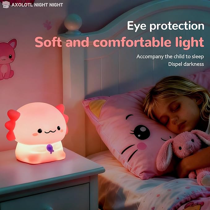 Axolotl Night Light for Kids, Adjustable and Timed Silicone Night Lamp, Axolotl Lamp Room Decor for Nursery Bedroom Suitable for Girls Women