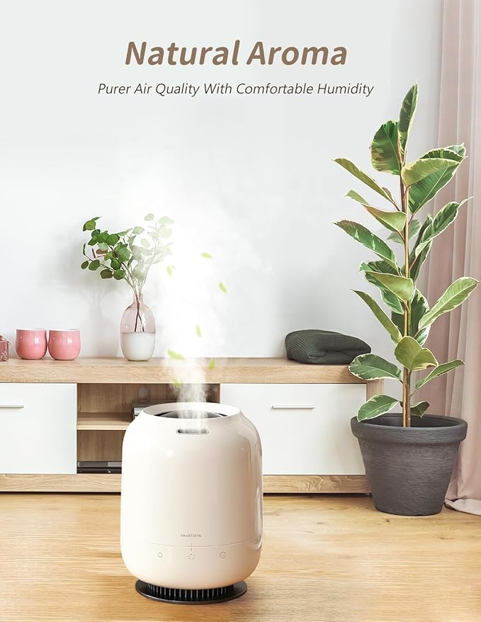 SmartDevil 1.2L Cool Mist Humidifier, Top Fill Ultrasonic Smart Air Humidifier with Essential Oils, Timing, Auto Shut Off for Home Babies Plants