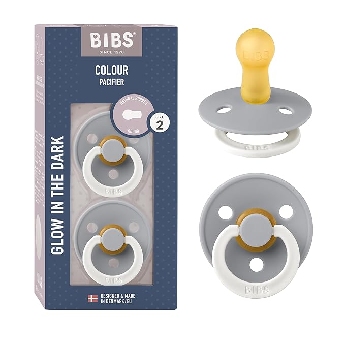 BIBS Pacifiers Colour Collection | Natural Rubber Baby Pacifier | Set of 2 BPA-Free Soothers | Made in Denmark | 6+ Months (Pack of 2) | Cloud Night