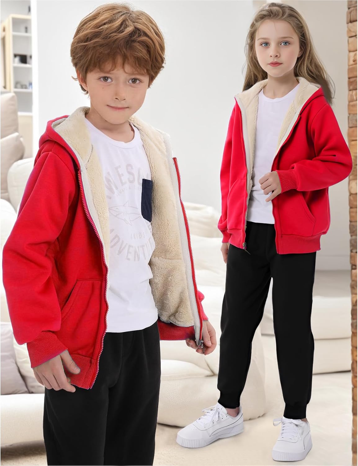 Gihuo Unisex Boy's Girls Winter Warm Sherpa Lined Zip Up Sweatshirt Fleece Jacket Kid's Hoodie Outerwear