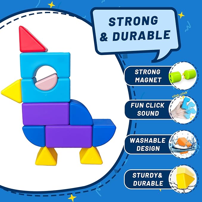 Magnetic Building Blocks for Toddlers 3+, Large Magnetic Stacking Blocks in 8 Shapes, Montessori Building Toy, Colorful Magnet Toys for Kids Ages 3-5 (22PCS)