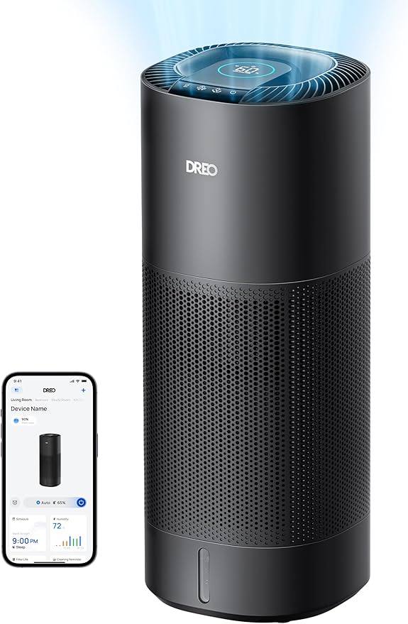 DREO Smart Evaporative Humidifier Large Room up to 1000ft², 800ml/h High Output Air Humidifiers for Bedroom, 10L, 50H Long Runtime with Precise Humidification for Plants, Home, Office, Black, HHM774S