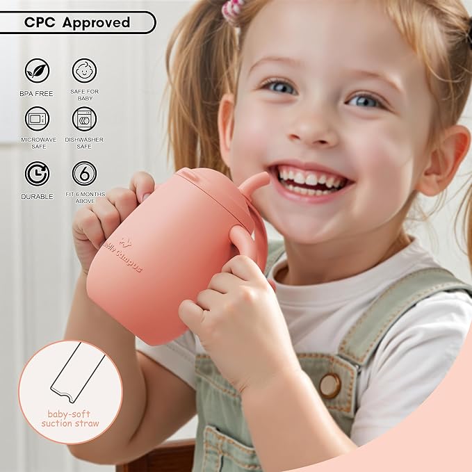 Cuddle Campus Pack of 2 Silicone Baby Training Cup, Shatterproof Toddler Sippy Cups with Straw, Open Cup for Baby, 6+ Months 5 Oz
