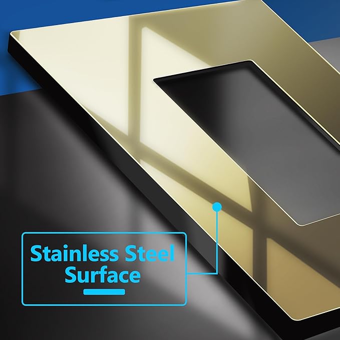 LIDER Decorator Metal Wall Plate, Temperature and Impact Resistant, 201 Stainless Steel, Screwless Cover, Modern Decoration Upgrade, Mid-Size 1-Gang 4.88" x 3.11", Polished Brass, LSMWP-31M-PB