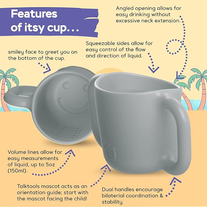 TalkTools ITSY Silicone Baby Plates Set with Suction – Feeding Essentials for Toddlers 6–12 Months+ | BLW Mealtime Set with Twin Spoon, Spill-Proof Sippy Cup | Self-Feeding Utensils (Cloud)