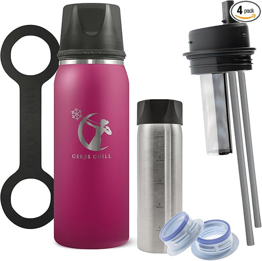 CERES CHILL OG Breastmilk Chiller Bundle with Straw Lid & Infuser – 12–34oz Portable Breast Milk Cooler & 2 Storage Bottles with Universal Pump Adapters – Don’t Call me Hon, Plum